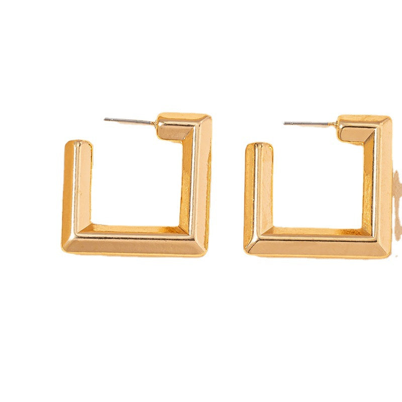 Square Metal Geometric Earrings with Asian Influence and Western Flair