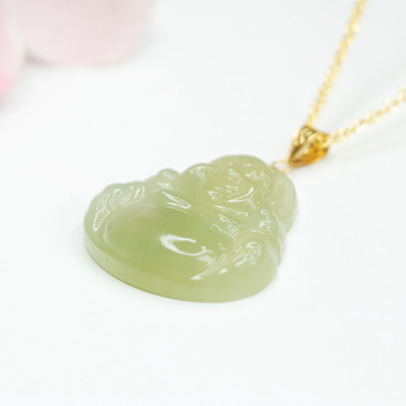 Serene Buddha Pendant Necklace with Pure Hetian Jade