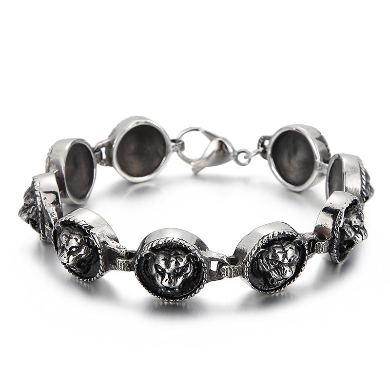 Trendy Titanium Steel Men's Bracelet with Tiger Head Design - European and American Hip-Hop Style