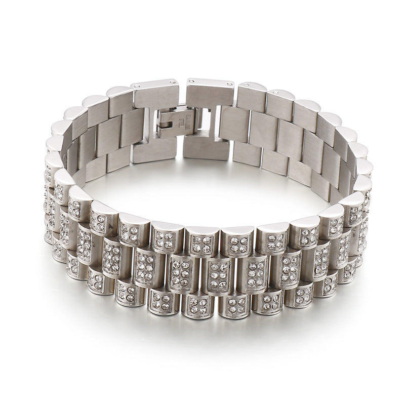 Personalized Hip-Hop Titanium Steel Bracelet with Zircon Inlays for Men