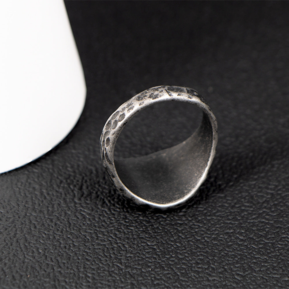 Men's Irregular Titanium Steel Ring in Ancient Silver Finish, Wholesale Spot for European and American Styles