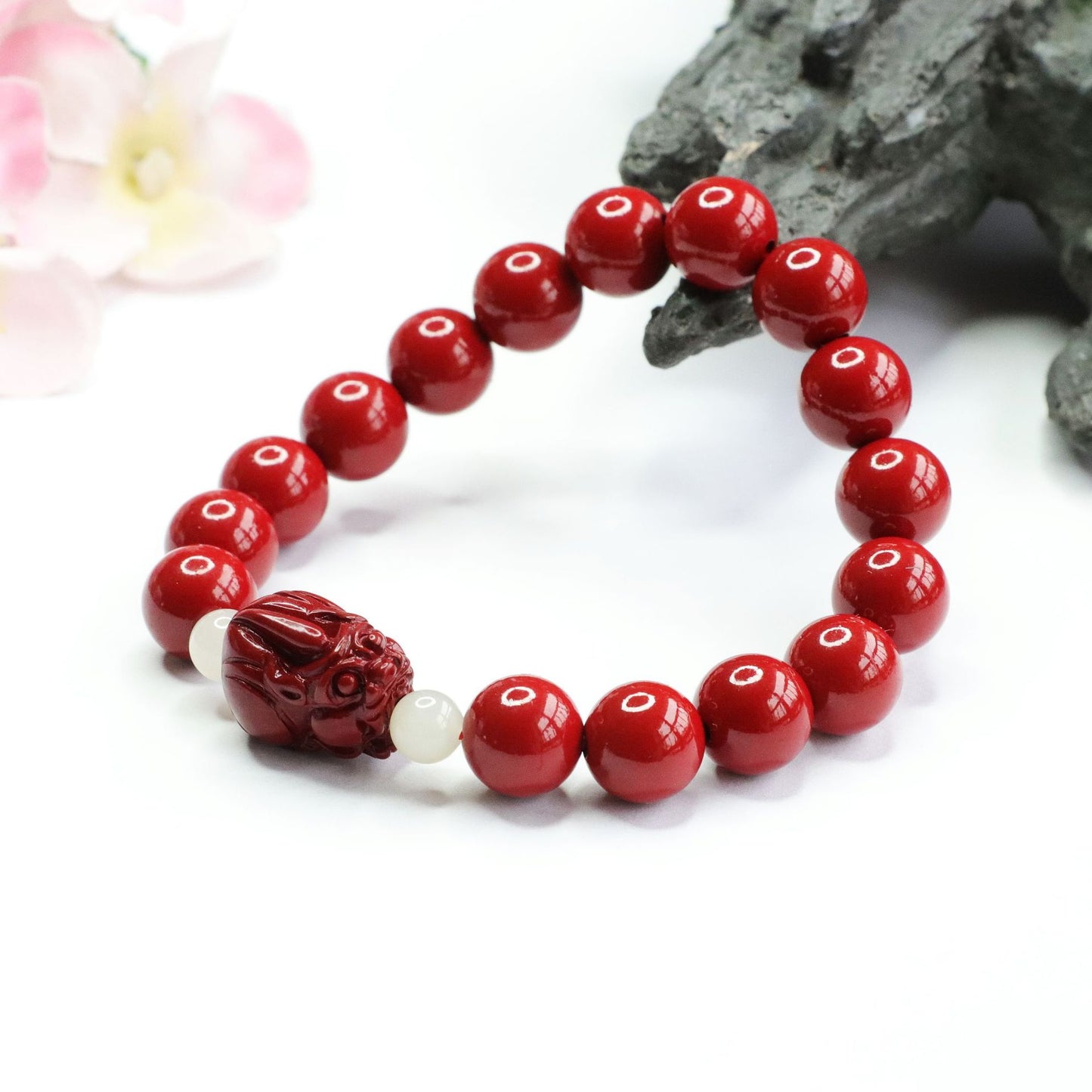 Purple and Red Jade Pixiu Bracelet with Sterling Silver