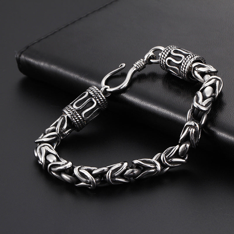 Punk-Inspired Titanium Steel Men's Bracelet with Retro Safety Pattern – Ideal Gift for Him