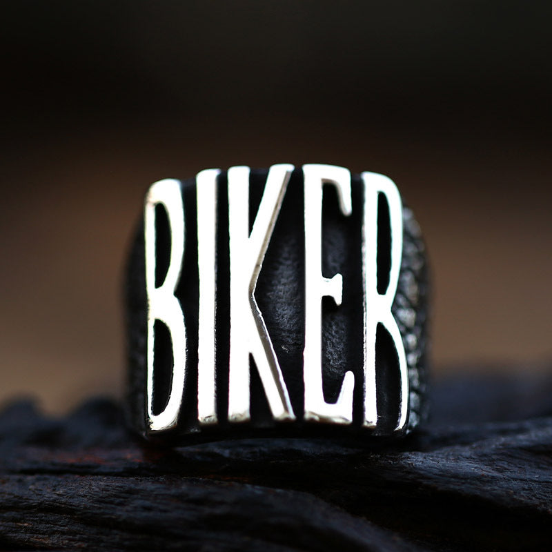 Retro-Inspired Titanium Steel Ring with Stainless Steel Lettering for Men - Wholesale Sizes 7-13