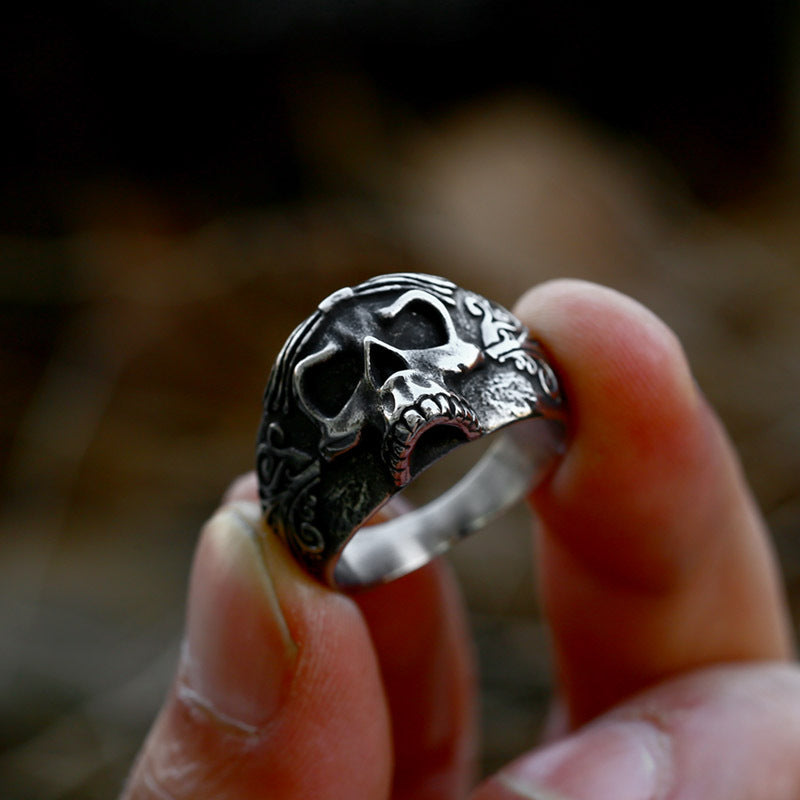 Vintage-Inspired Stainless Steel Skull Ring for Men - European and American Punk Hip-Hop Titanium Jewelry