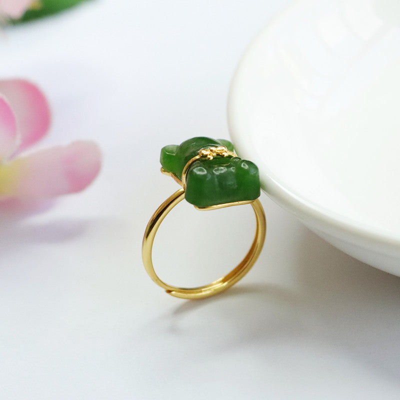 Jasper Little Bear Jade Sterling Silver Ring by Planderful	Collection