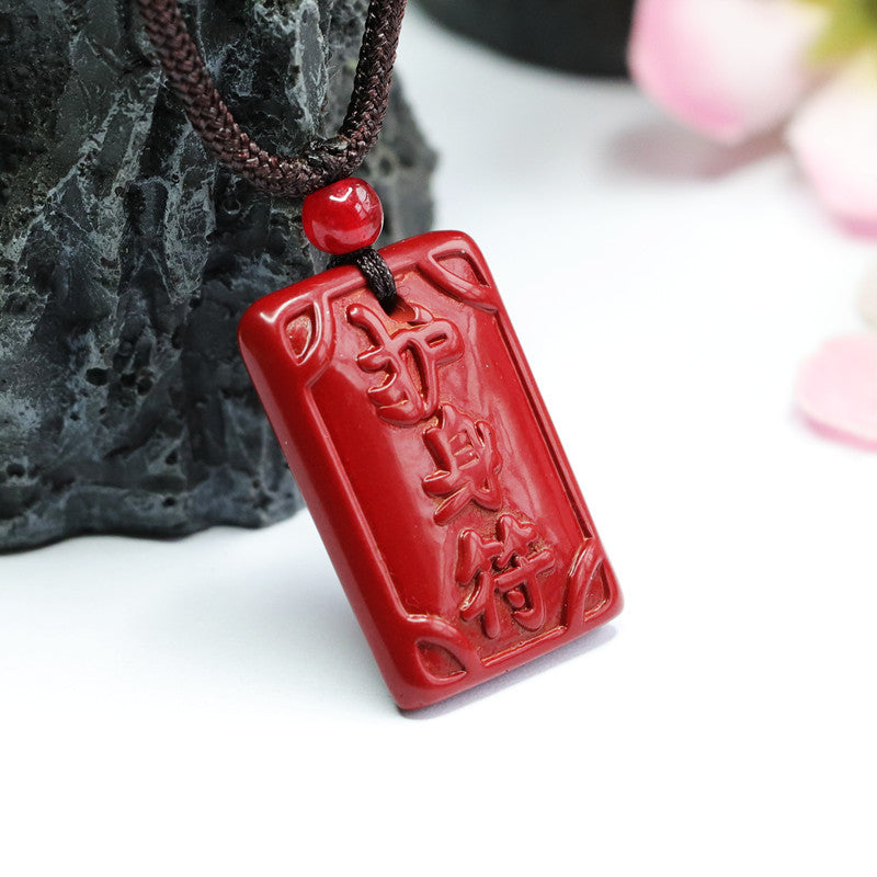 Cinnabar Rectangle Safety Amulet Pendant - Planderful Collection