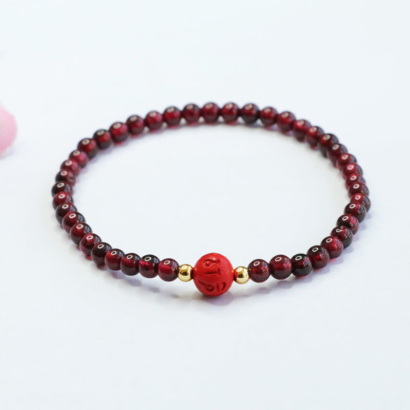 Red Garnet and Cinnabar Six Character Proverbs Bracelet