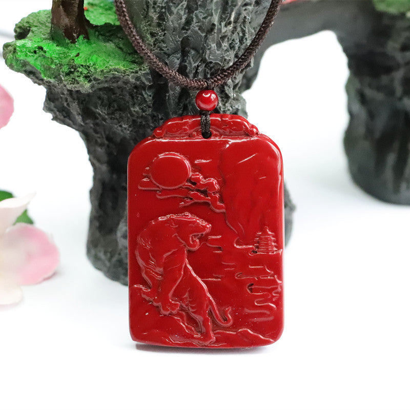 Cinnabar Pendant Rectangle Brand Tiger in The Mountain Pendant