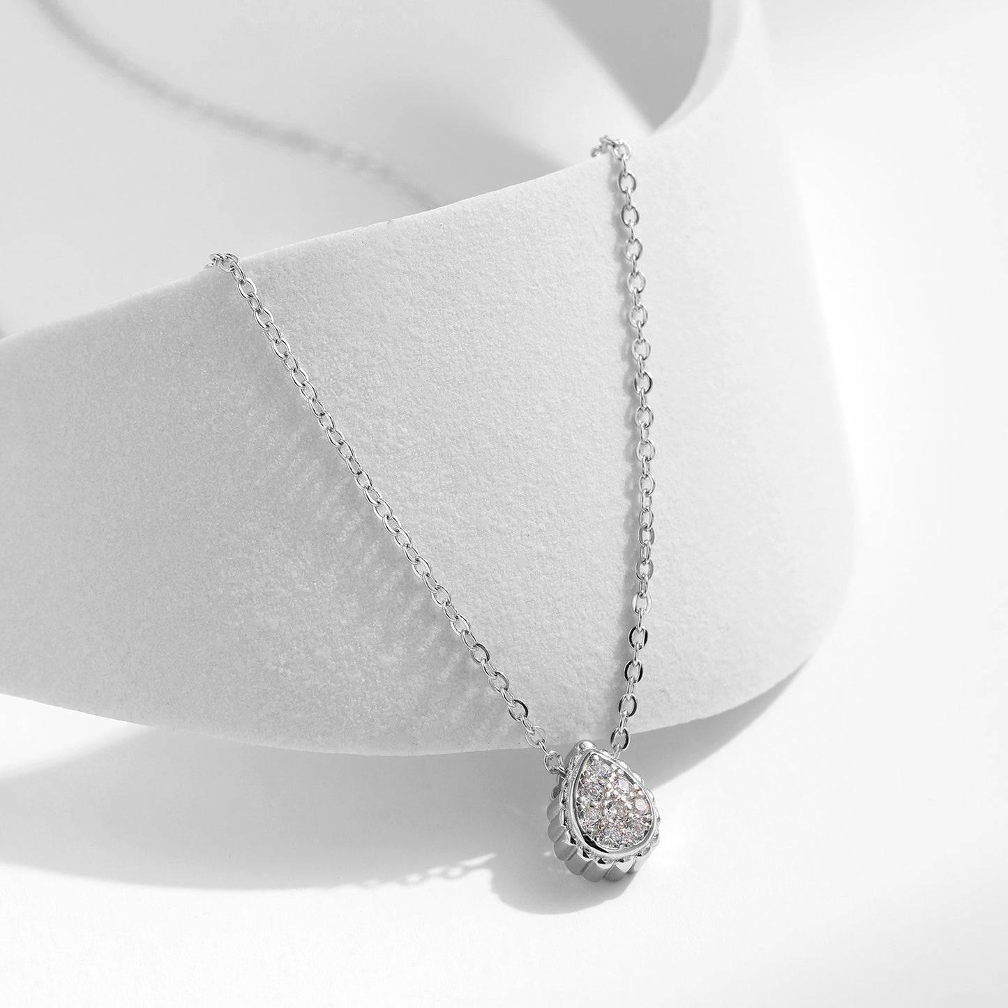 Sterling Silver Droplet Zircon Necklace - Versatile Collar Chain