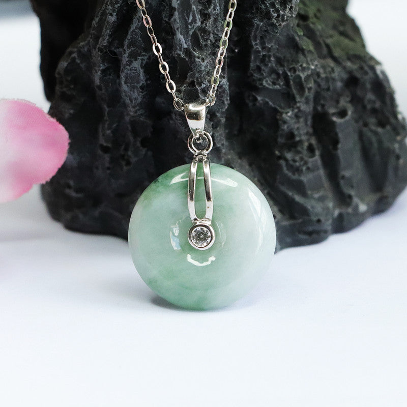 Sterling Silver and Natural Jade Necklace with Fortune's Favor Buckle