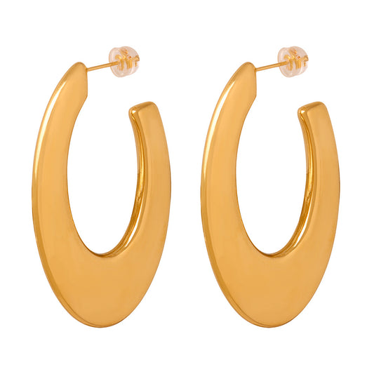 Joker Style Titanium Gold-Plated Oval Earrings with European & US Wind Influence