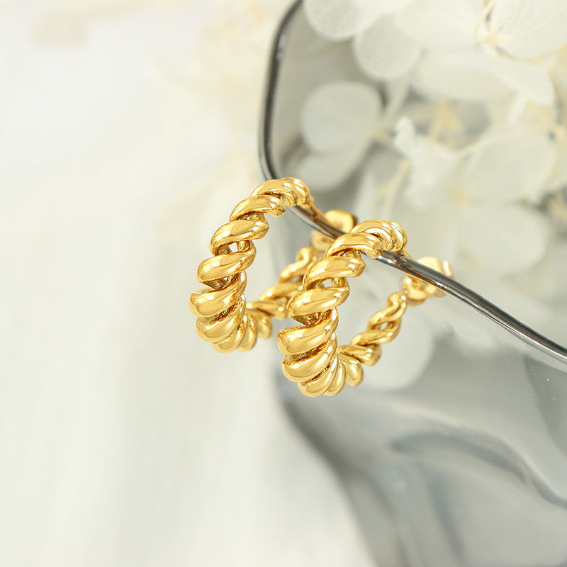 Trendy Hollow C-Shaped Brass Stud Earrings for Women