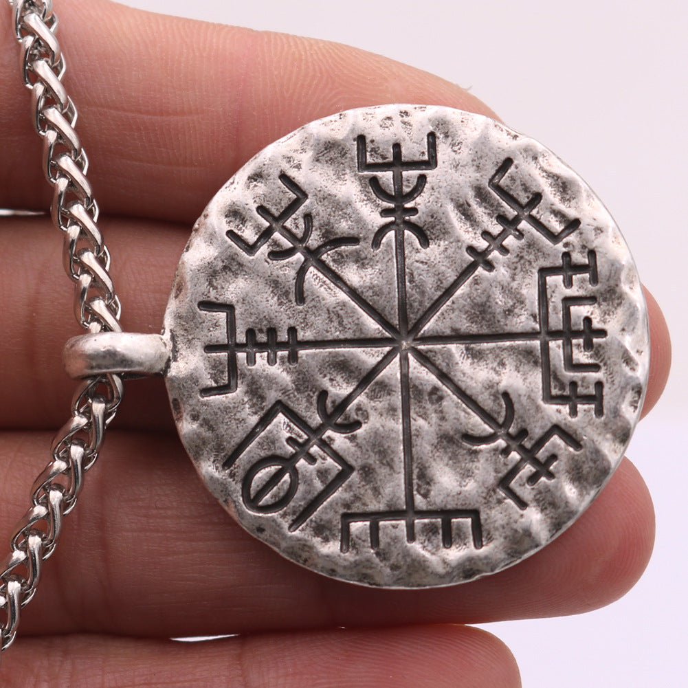 Viking Compass Metal Necklace - Nordic Mythology Pendant for Men