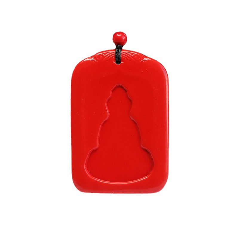 Cinnabar Pendant Red Sand Buddha with Back Carved Auspicious Cloud Pendant Jewelry