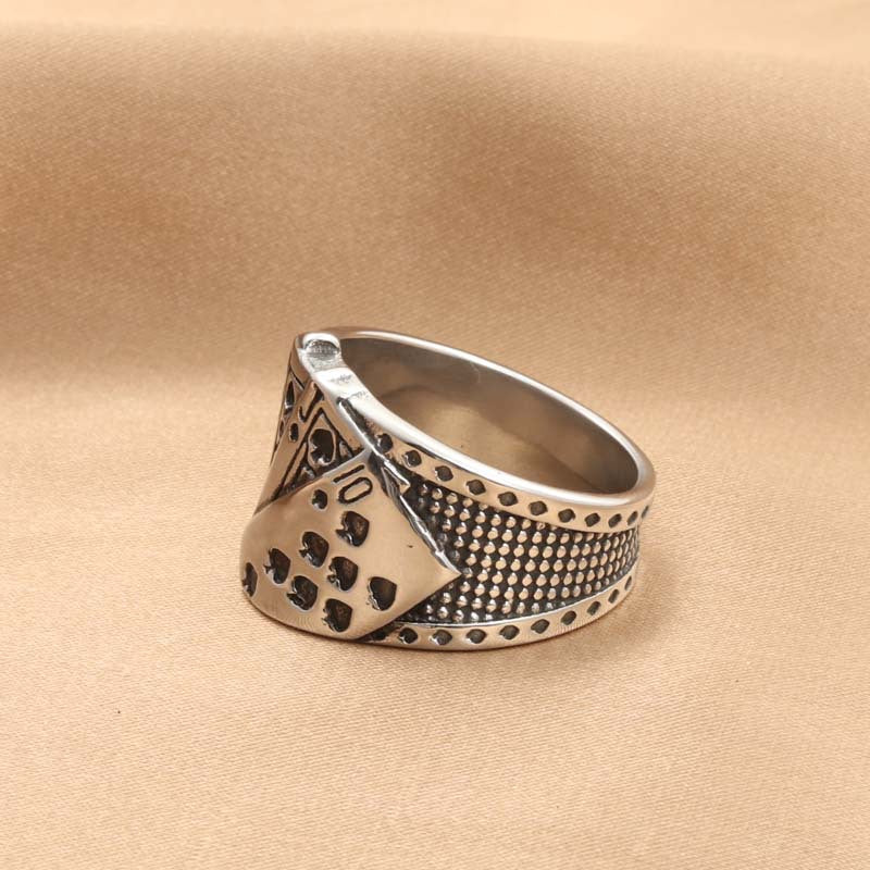 Titanium Steel Poker Flush Ring for Men – Retro Trendy Stainless Steel Playing Card Design