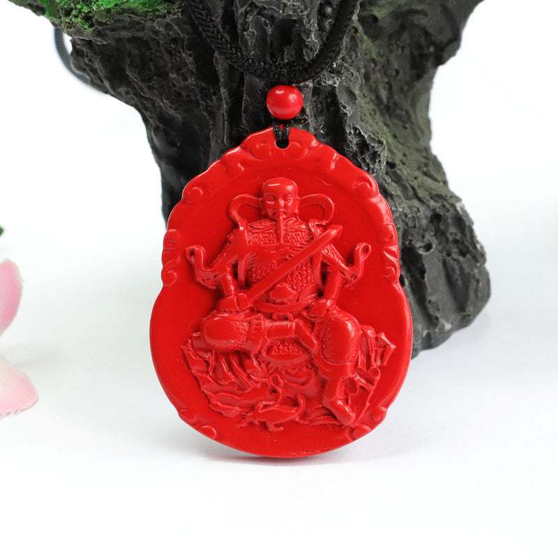 Zhenwu Emperor Inspired Cinnabar Pendant with Red Sand - Sterling Silver Ethnic Jewelry