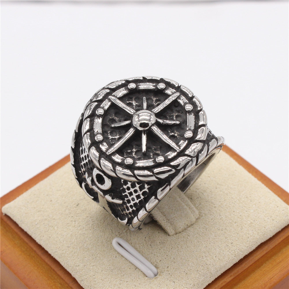 Vintage Pirate Anchor Rudder Men's Titanium Steel Ring