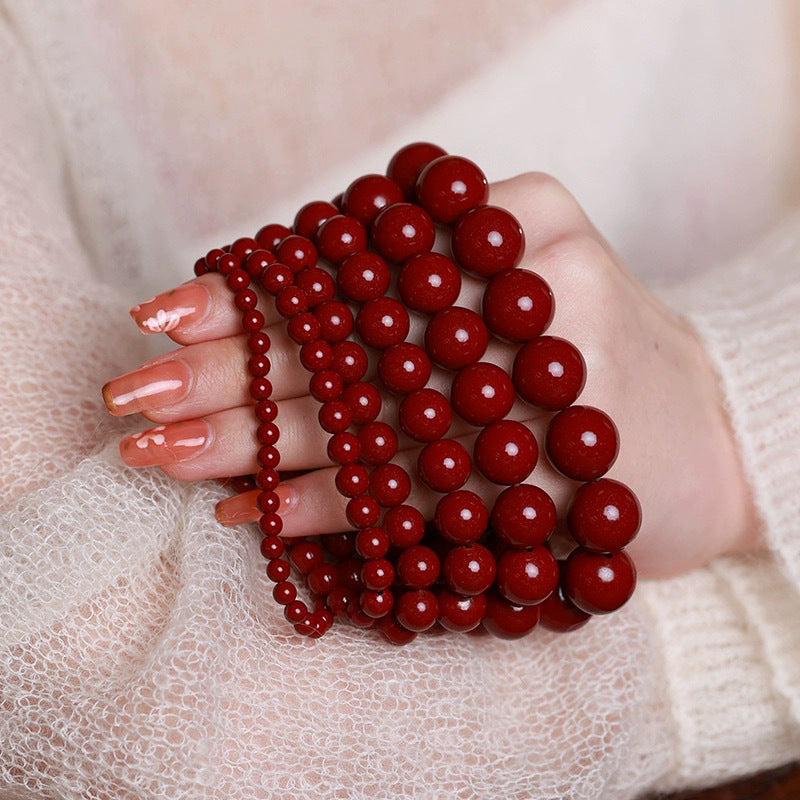 Purple Gold Sand Round Bead Bracelet with Cinnabar Stone