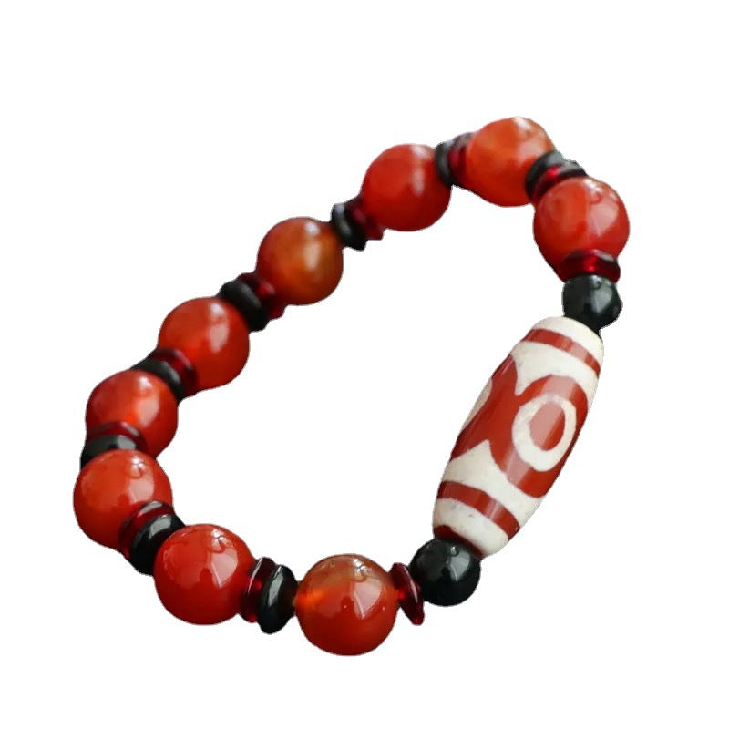 Tibetan Three-Eyed Red Agate Sterling Silver Bracelet