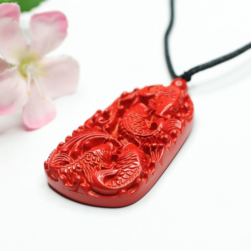 Cinnabar Lotus Leaf Fish Pendant Jewelry