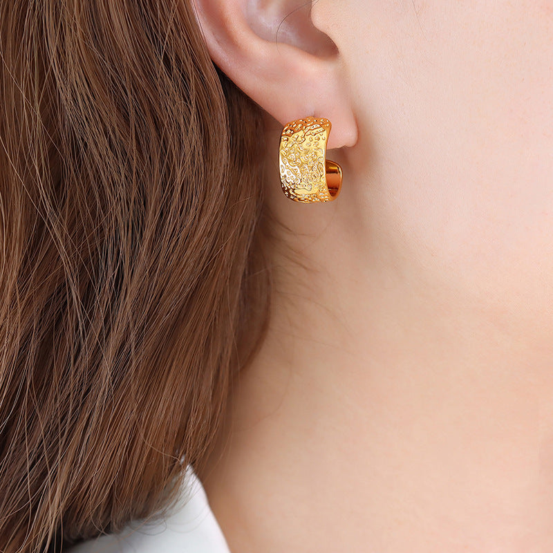 Retro Brass Embossed Earrings - Cold Style, Simple & Non-Fading