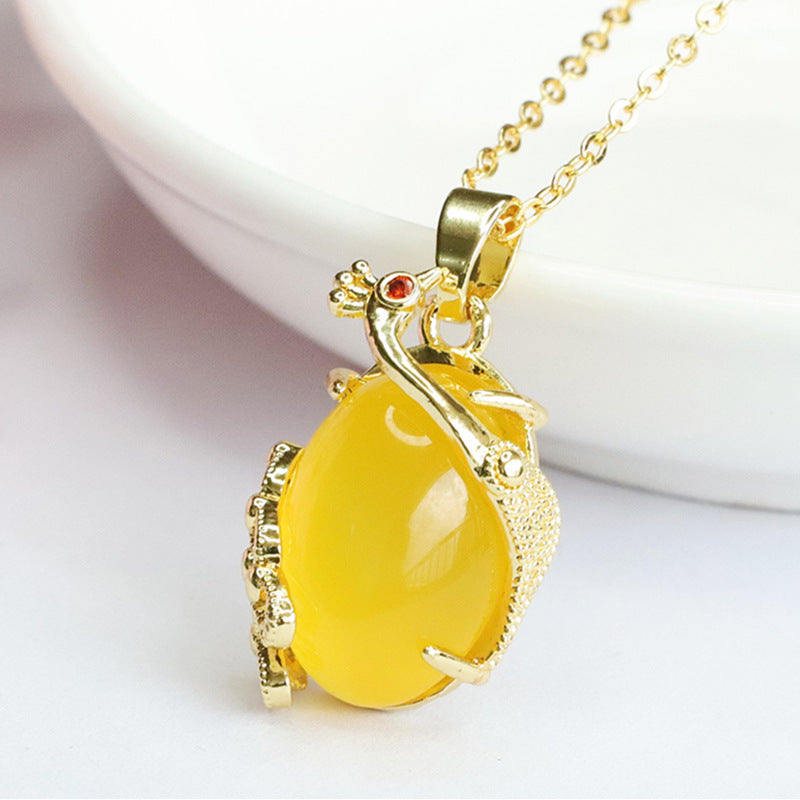 Oval Yellow Chalcedony Phoenix Pendant