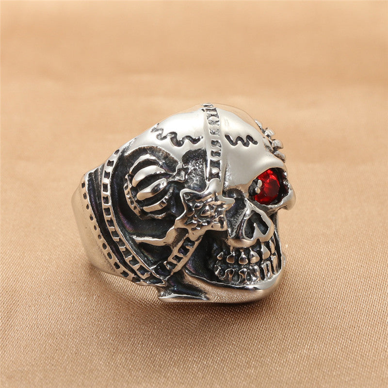 Titanium Steel Diamond-Encrusted Skull Ring for Men - Retro Trendy Accessory