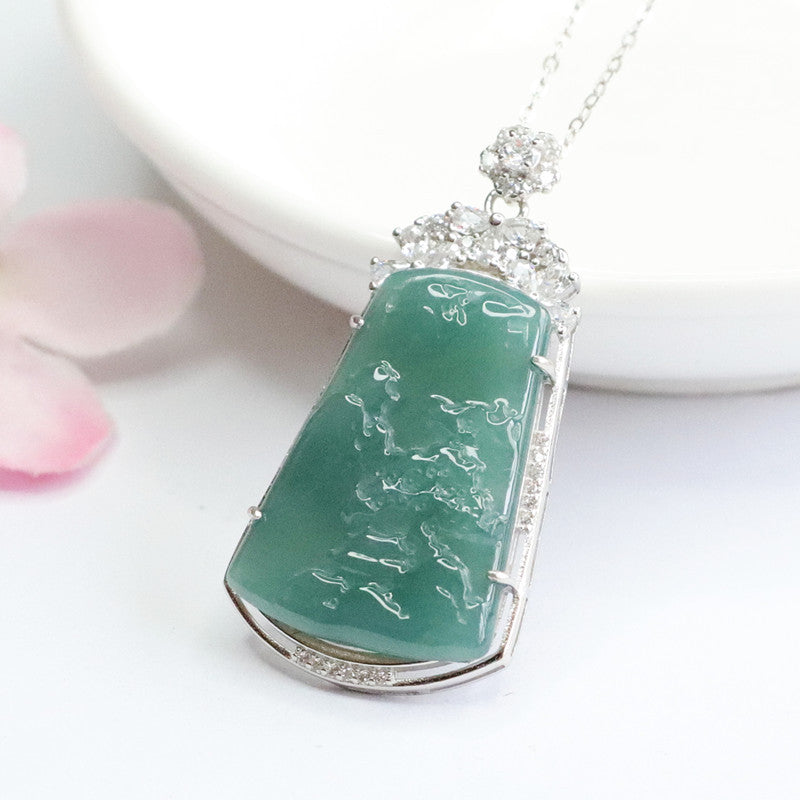 Planderful Collection Fortune's Favor Jadeite Landscape Pendant Necklace