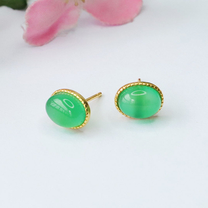 Green and Red Agate Stud Earrings with Sterling Silver Needles