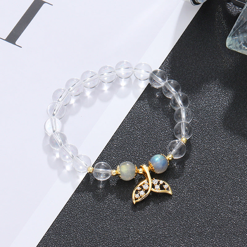 White Crystal Gray Moonlight Bracelet - Sterling Silver Fish Tail Design