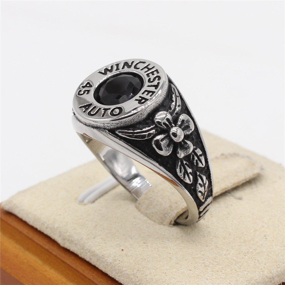 Retro Rose Zircon Men's Titanium Ring from Planderful Collection