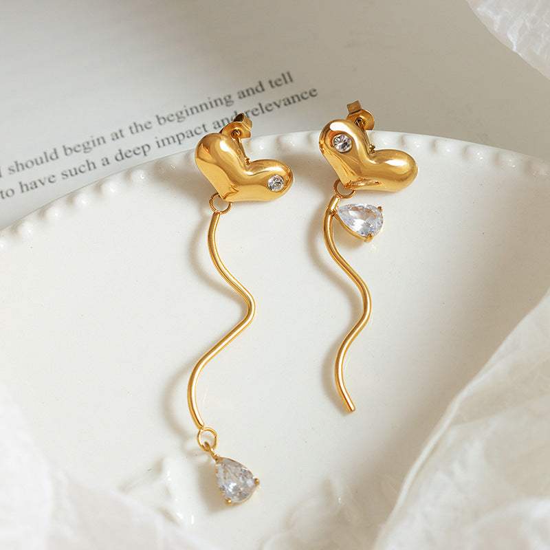 Korean Instagram-Inspired Love Peach Heart Earrings Set with Zircon Stone