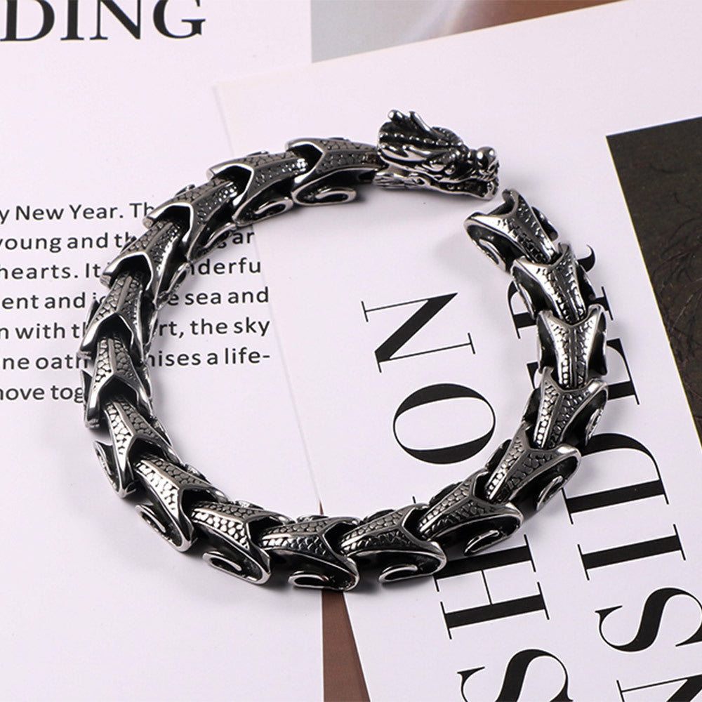 Punk Dragon & Lin Pattern Titanium Steel Bracelet for Men - Retro Style with Wholesale Options Available