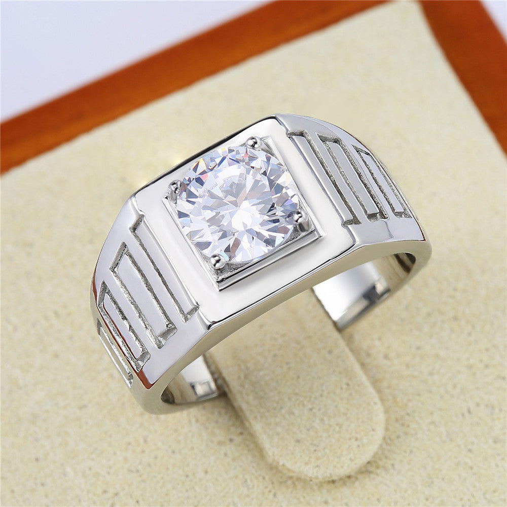 Men's Titanium Steel Wedding Ring with Zircon Detailing