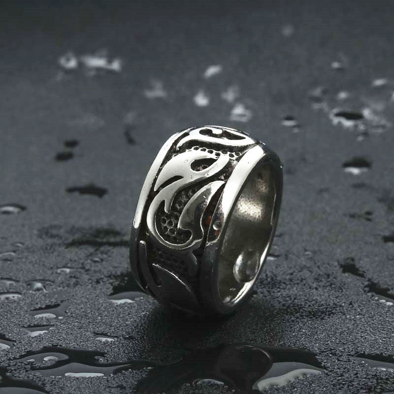 Titanium Steel Flame Totem Ring - Retro Punk Jewelry for Men