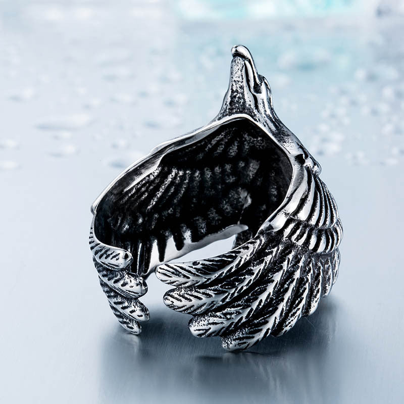 Titanium Steel Retro Flying Eagle Ring for Men - European and American Fashion Jewelry