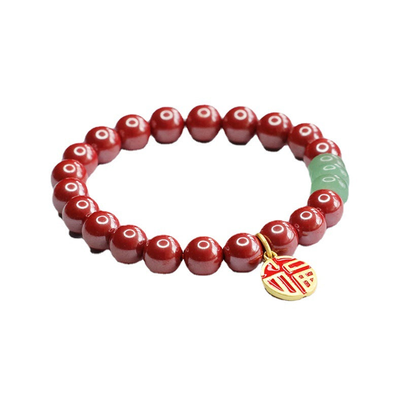 Emperor Cinnabar and Jade Sterling Silver Bracelet