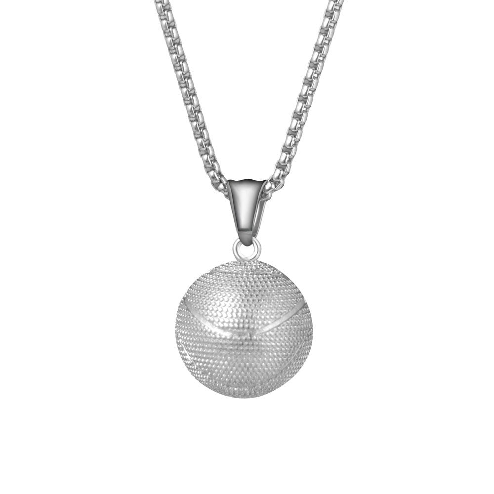 Stylish Titanium Steel Basketball Pendant Necklace for Men - European and American Cross-Border Jewelry