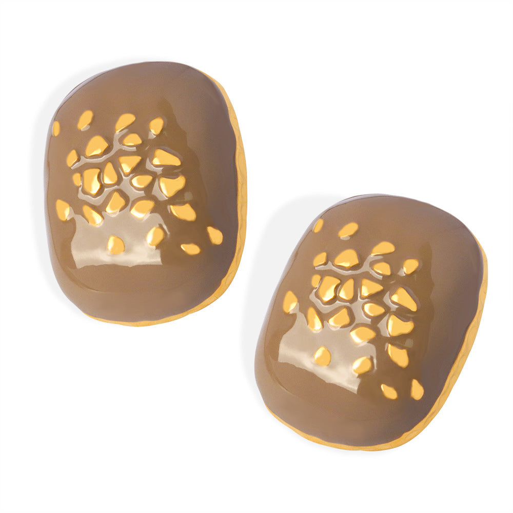 Golden Enamel Geometric Stud Earrings - Planderful Everyday Genie Collection