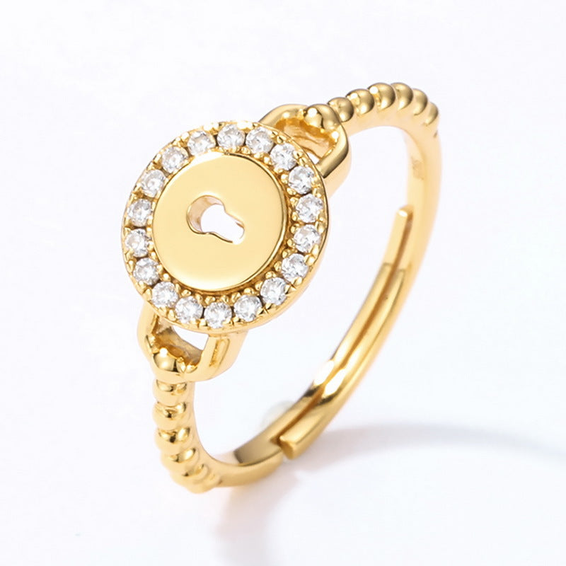 Circular Lock Zircon Opening Sterling Silver Ring