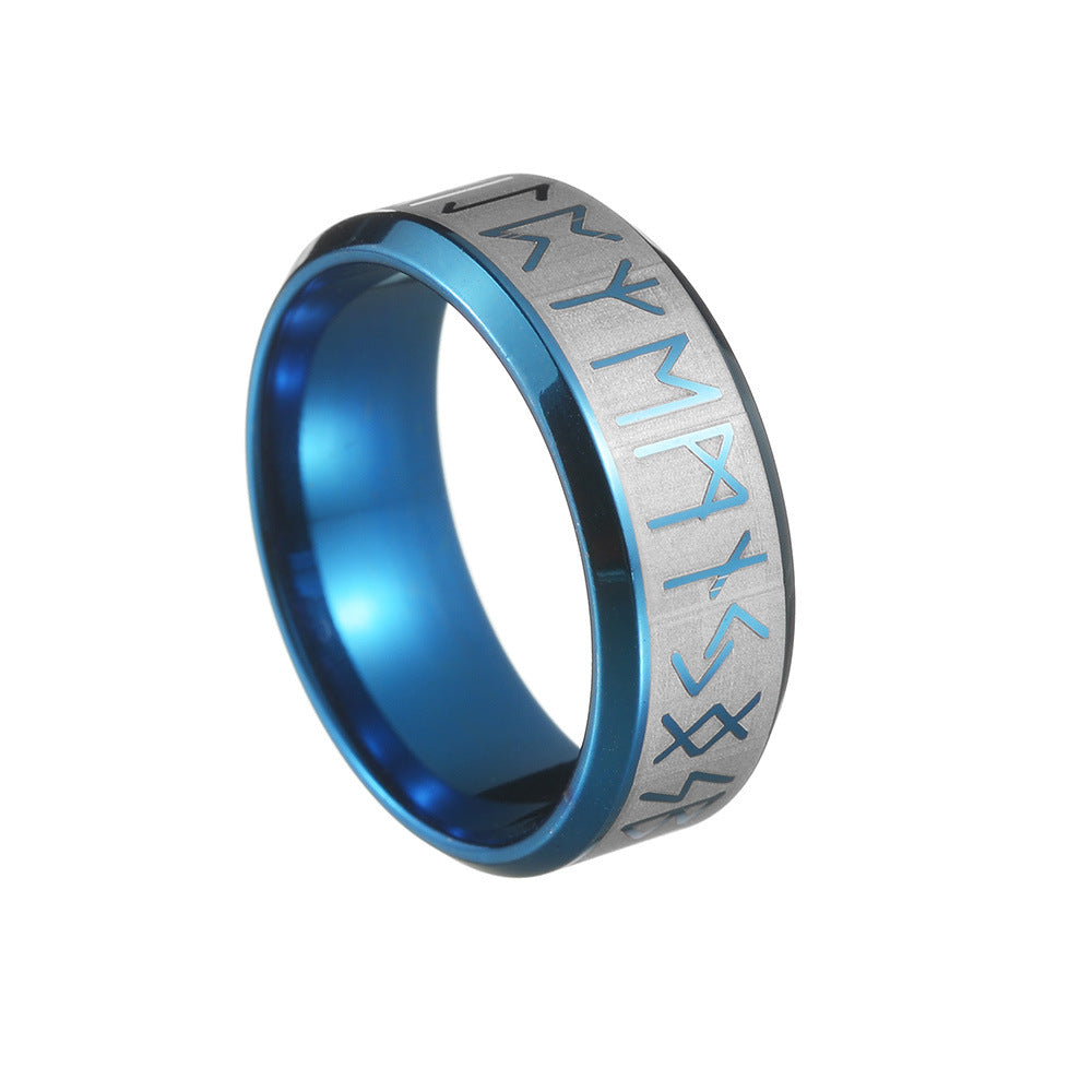 Dark Luen Rune Titanium Viking Ring for Men - Size 6-13