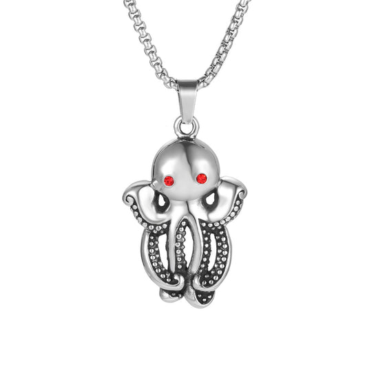 Vintage-Inspired Titanium Steel Men's Necklace with Adorable Octopus Pendant