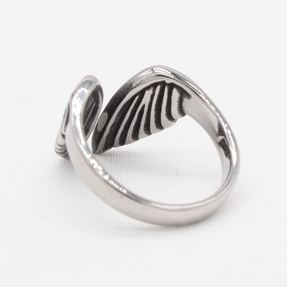 Vintage Angel Wings Men's Titanium Steel Ring with European and American Personality