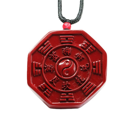 Mystical Cinnabar Pendant with Purple Gold Sand and Qiankun Bagua Symbol