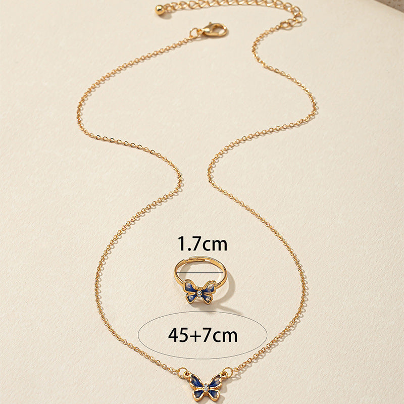 Butterfly Diamond Necklace and Ring Set with Clavicle Chain - Vienna Verve Collection