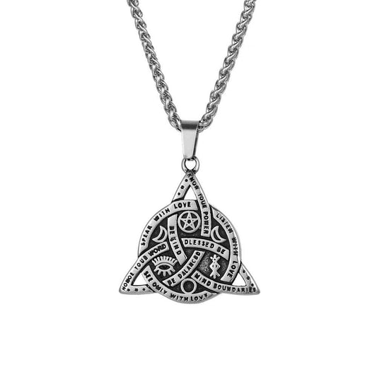 Titanium Steel Yama Triangle Sun, Moon & Stars Men’s Retro Pendant Necklace