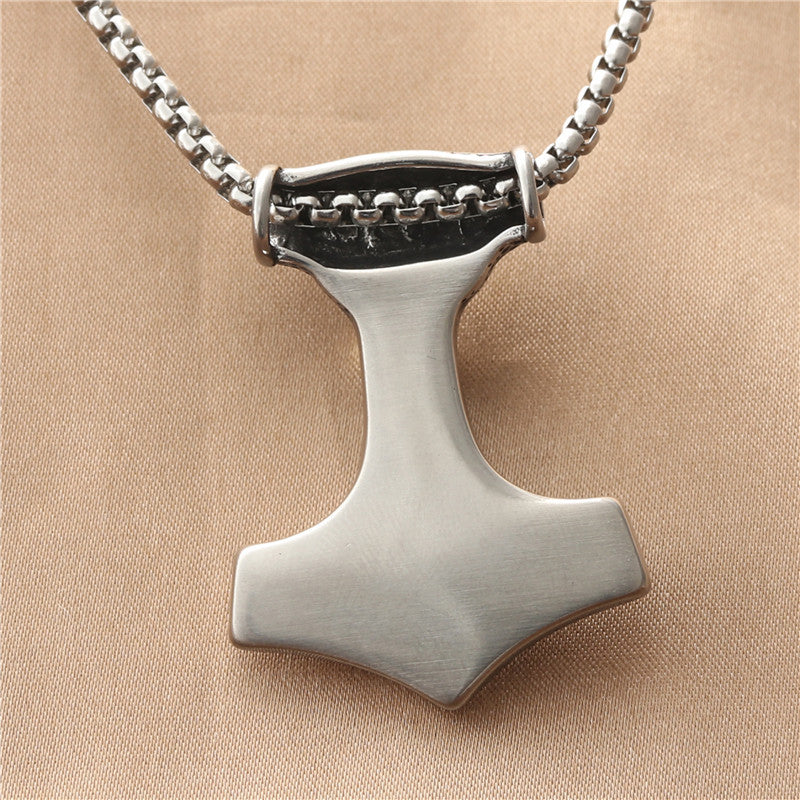 Titanium Steel Viking Raytheon Hammer Pendant - Trendy Punk Necklace for Men in Stainless Steel