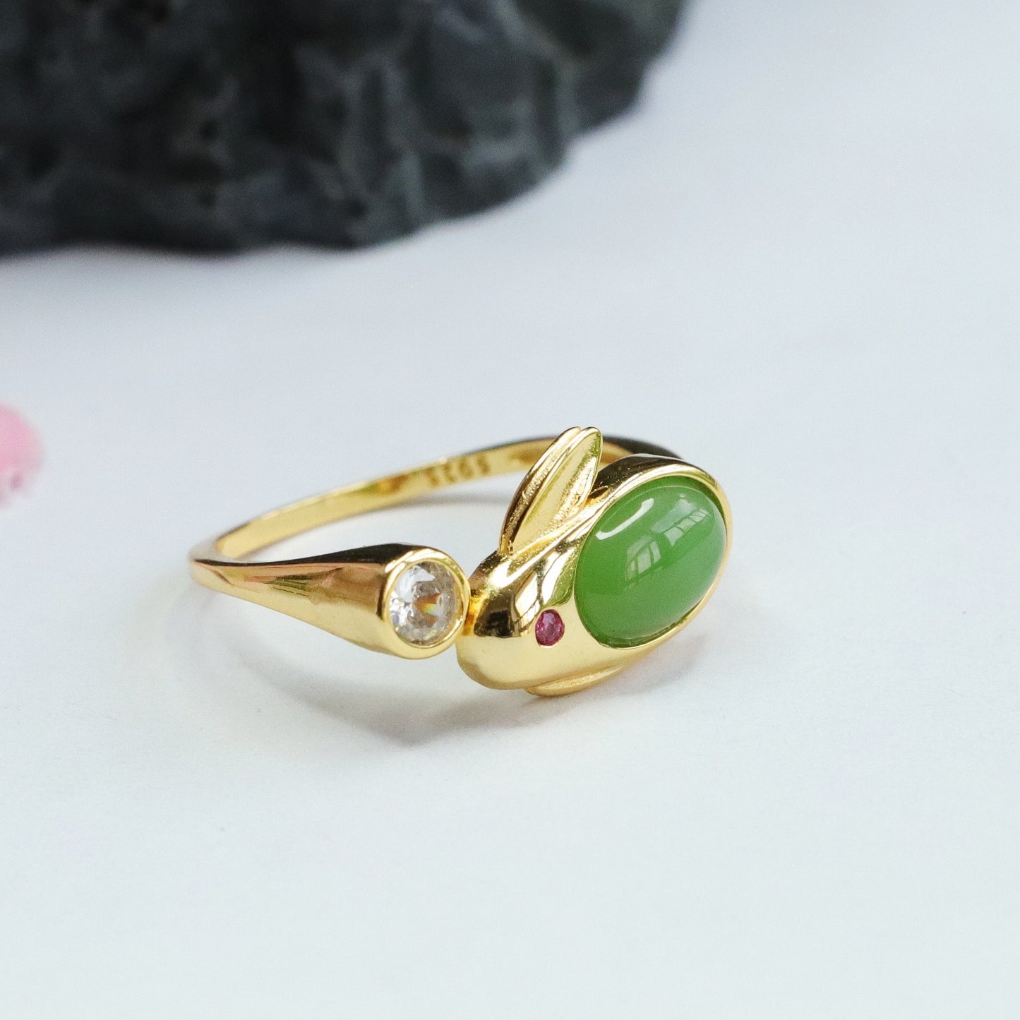 Fortune's Favor Sterling Silver Jade Rabbit Ring