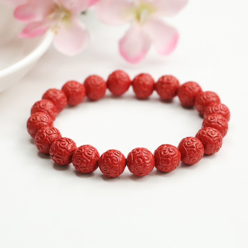 Red Sand and Cinnabar Stone Sterling Silver Bracelet